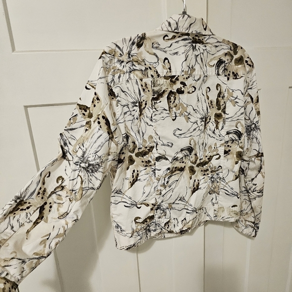 Chicos Stretchy Jacket Size 1 or Medium Abstract Floral Print Neutral Colors - Picture 4 of 8